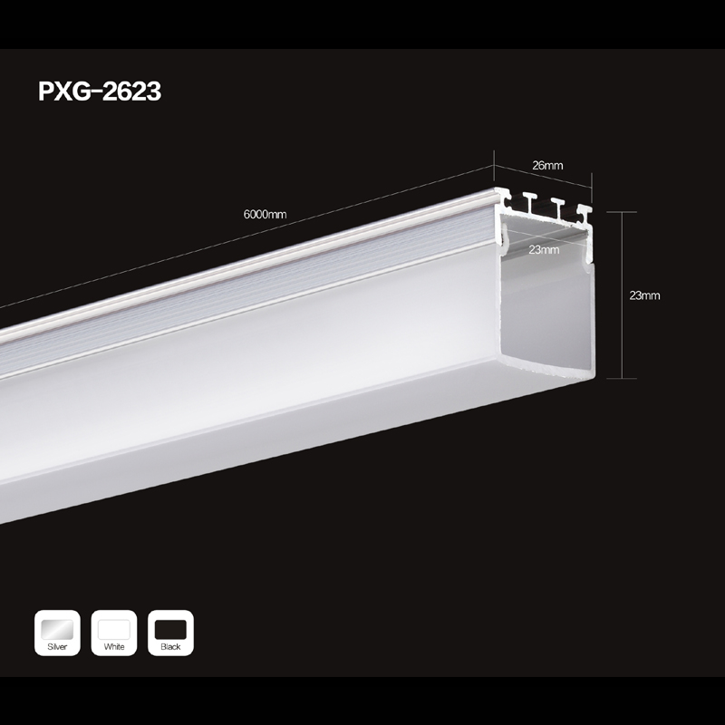 Suspension / klemme LED lineært lyshus, aluminium, frostet låg, fittings, tilbehør